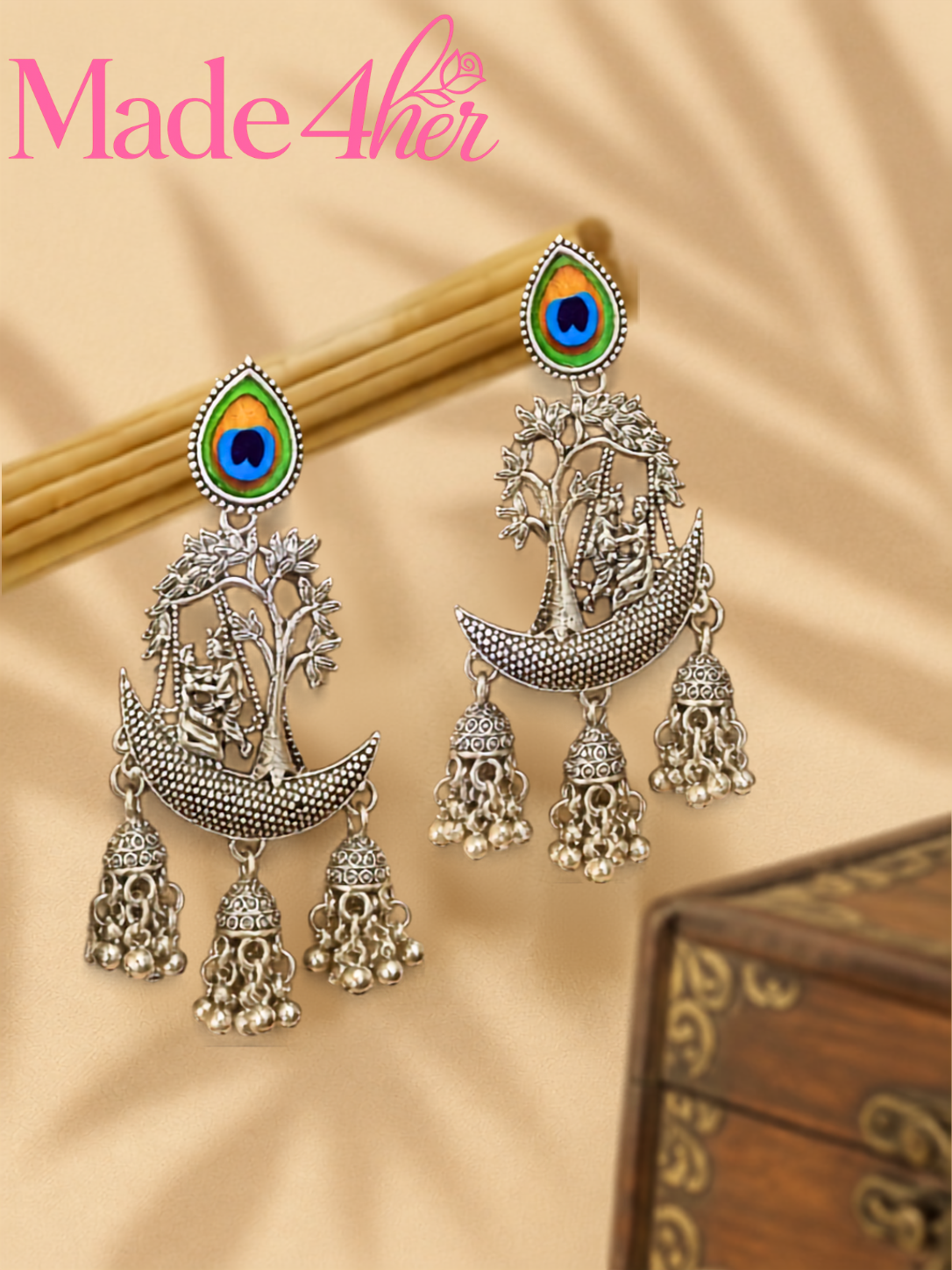Chandni Oxidised-Toned Filigree Drops with Floral Engravings