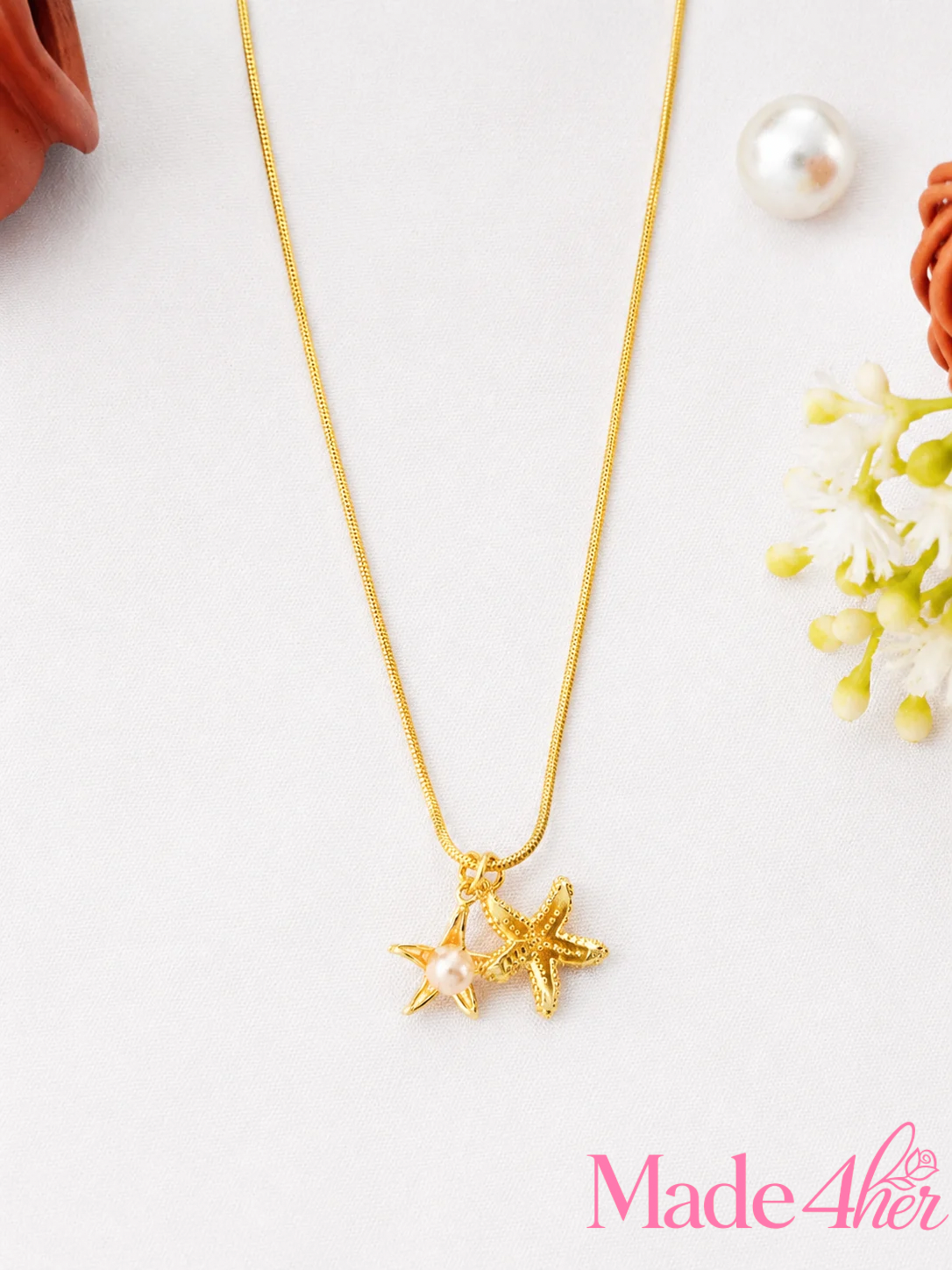 Golden Starfish Pearl Necklace Waterproof-Timeless