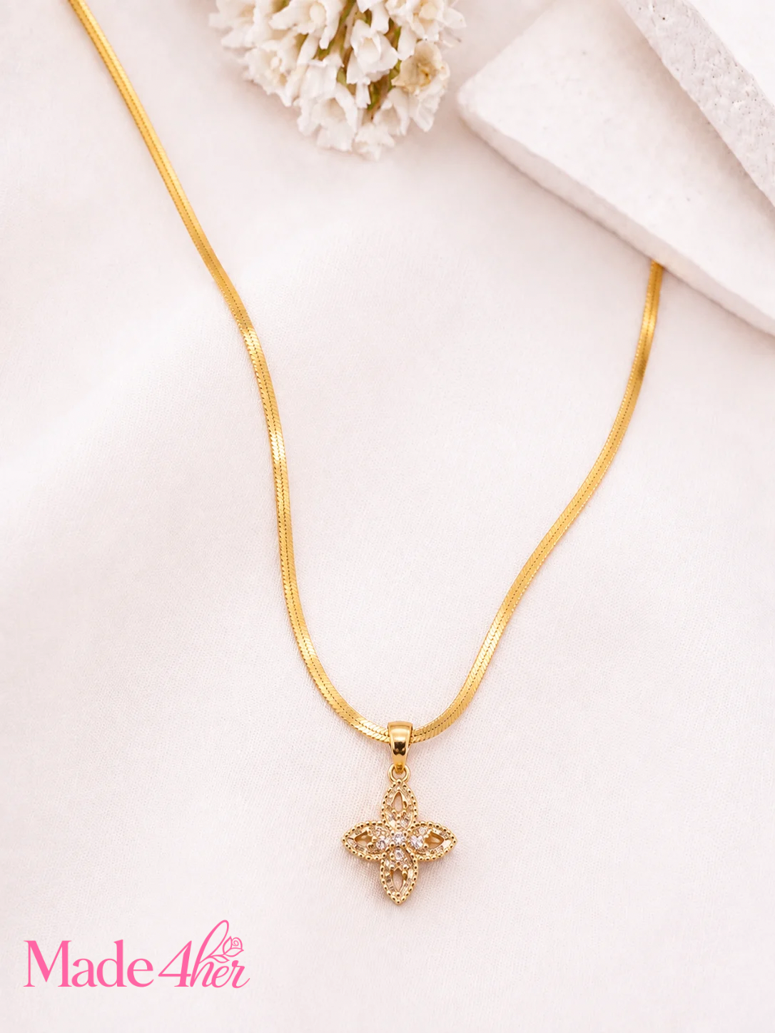 Golden Blossom Pendant Necklace Waterproof-Timeless