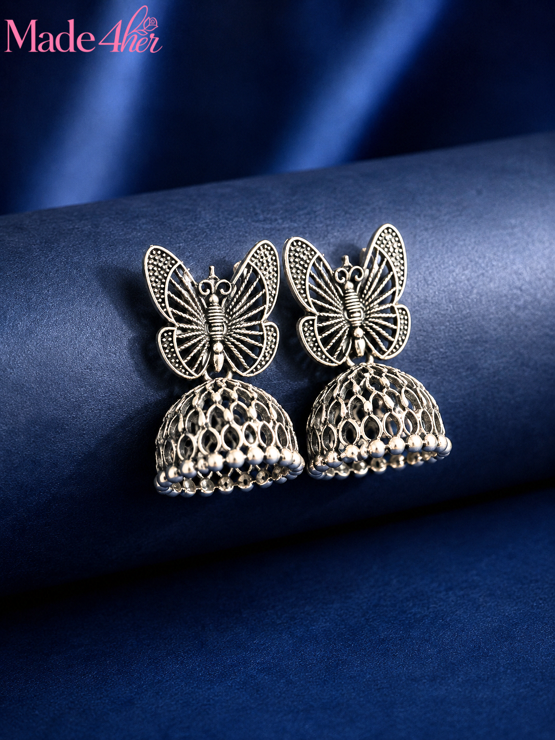 Set Of 12 Oxidized Designer Stud Earrings With Folding Jewelry Box