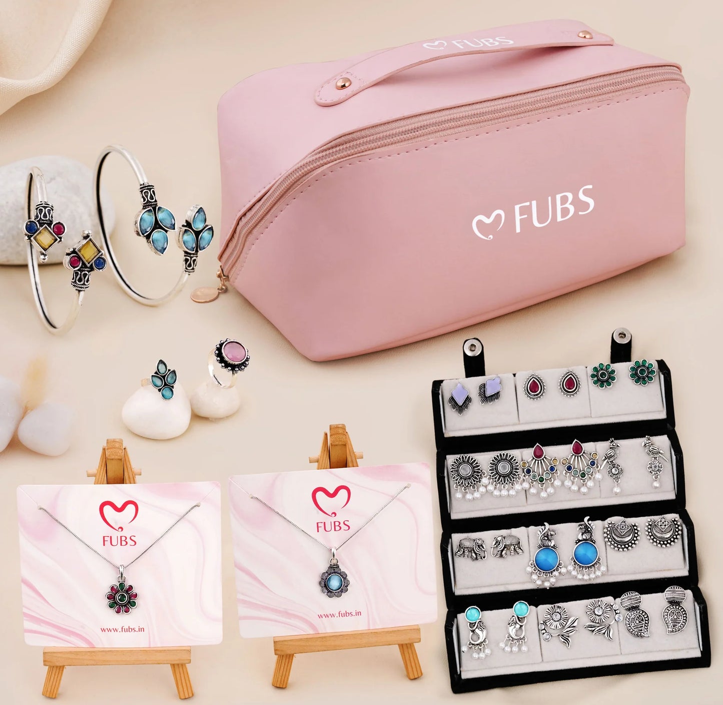 Purse of Surprises – 12 Earrings, 1 Folding Earrings Box, 2 Necklaces, 2 Bracelets, 2 Ring and 1 Sandesh Patra all kept hidden in a Premium Purse