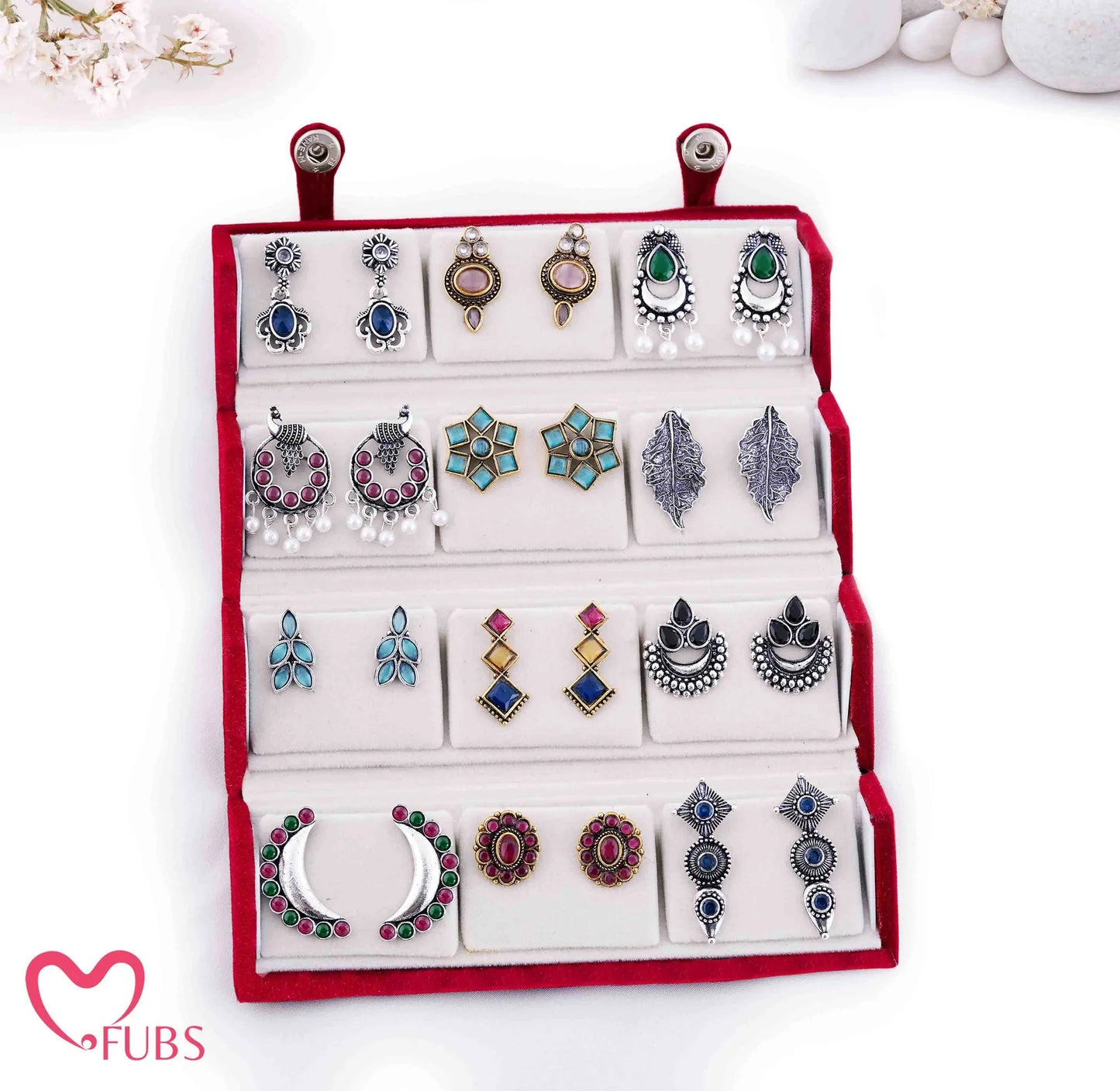 Royal Red Jhumka Box of 12 Earrings with Shahi Sandesh Patra