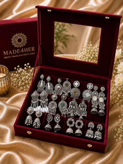 Cherry Red Premium Velvet Oxidised Earring Box