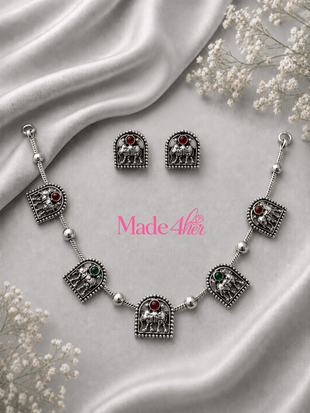 Aesthetic Traditional Beaded Choker Set with Meenakari Elephant Motifs