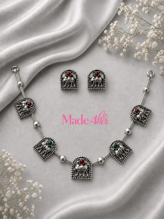 Aesthetic Traditional Beaded Choker Set with Meenakari Elephant Motifs