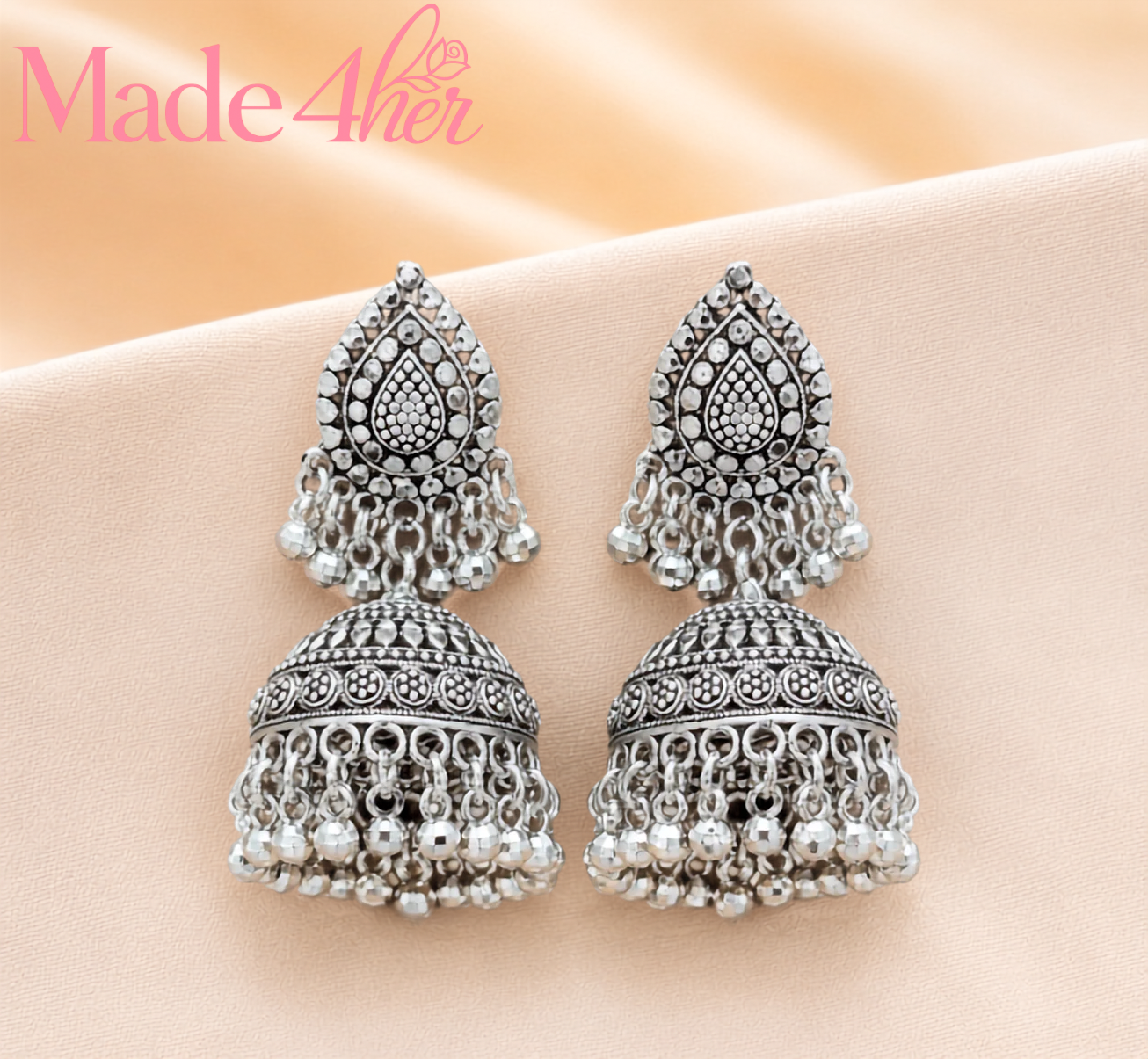 Classic Temple-Style Jhumkas with Pearls