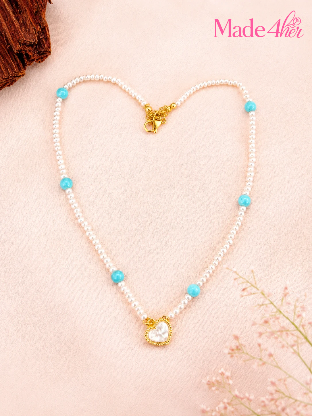 Aqua Pearl Charm Necklace