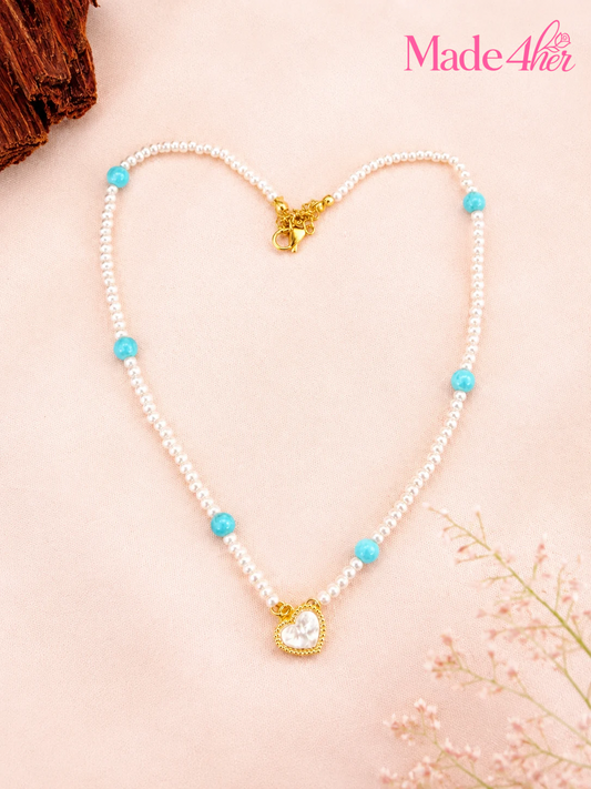 Aqua Pearl Charm Necklace