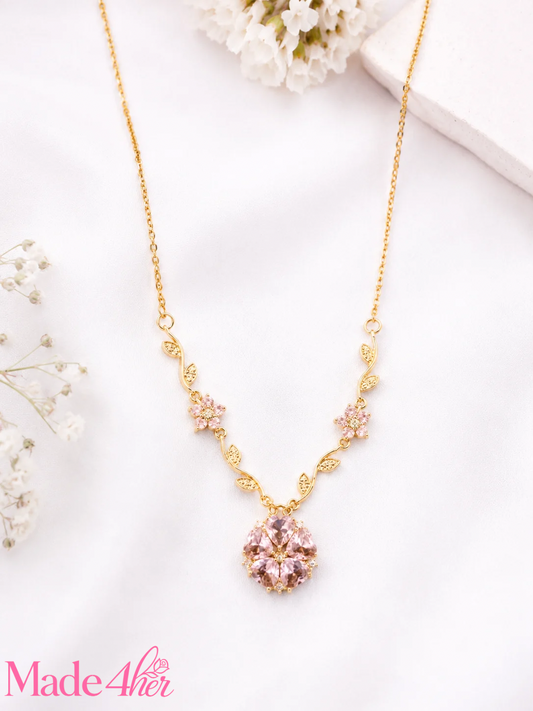 Golden Pink Blossom Crystal Necklace Waterproof- Timeless