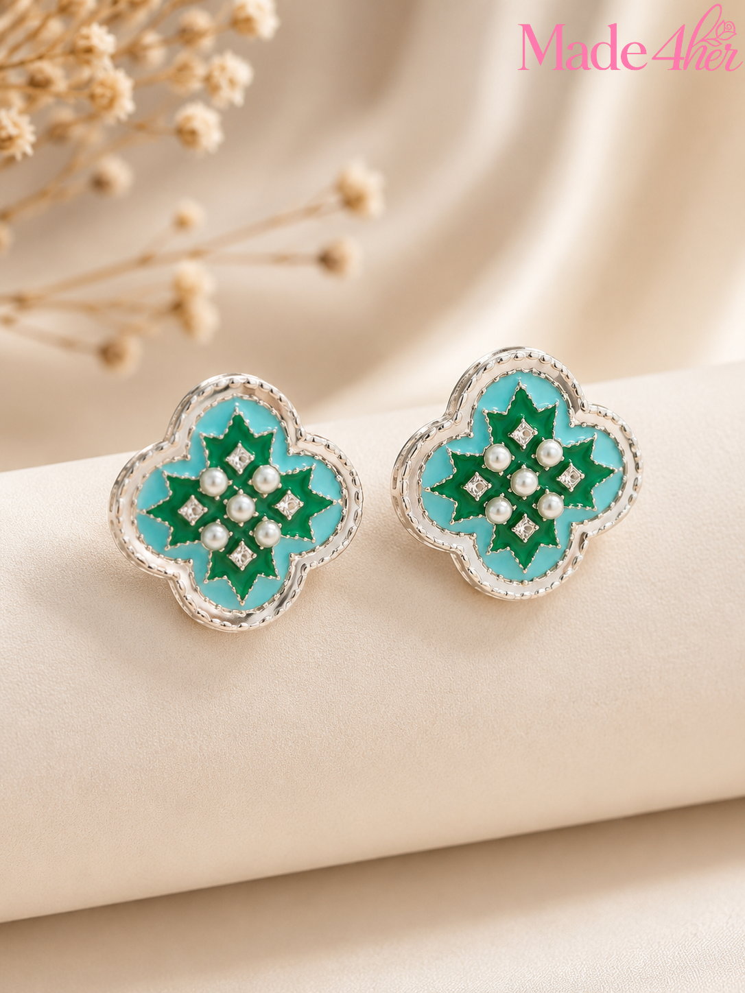 Set Of 13 Oxidized Designer Stud Earrings With Folding Jewelry Box