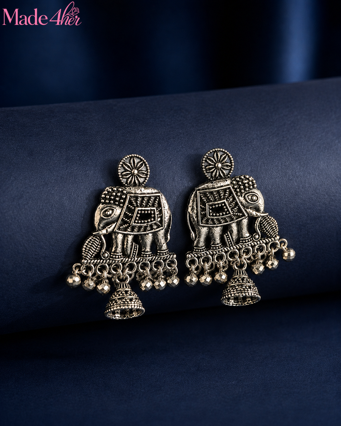 Set Of 12 Oxidized Designer Stud Earrings With Folding Jewelry Box