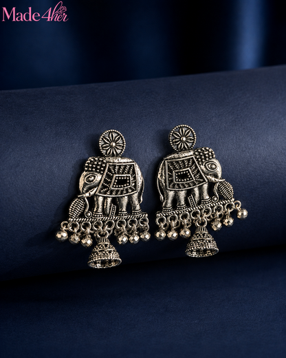 Set Of 12 Oxidized Designer Stud Earrings With Folding Jewelry Box
