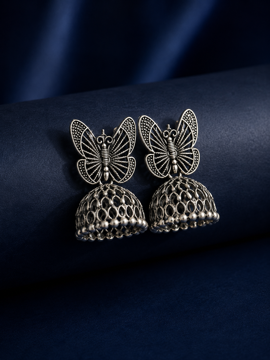 Set Of 12 Oxidized Designer Stud Earrings With Folding Jewelry Box