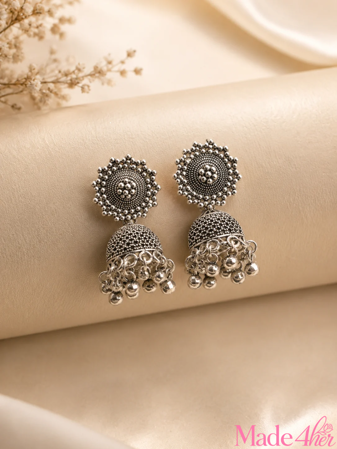 Set Of 12 Oxidized Designer Stud Earrings With Folding Jewelry Box
