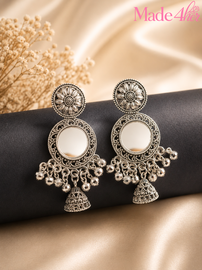 Set Of 12 Oxidized Designer Stud Earrings With Folding Jewelry Box