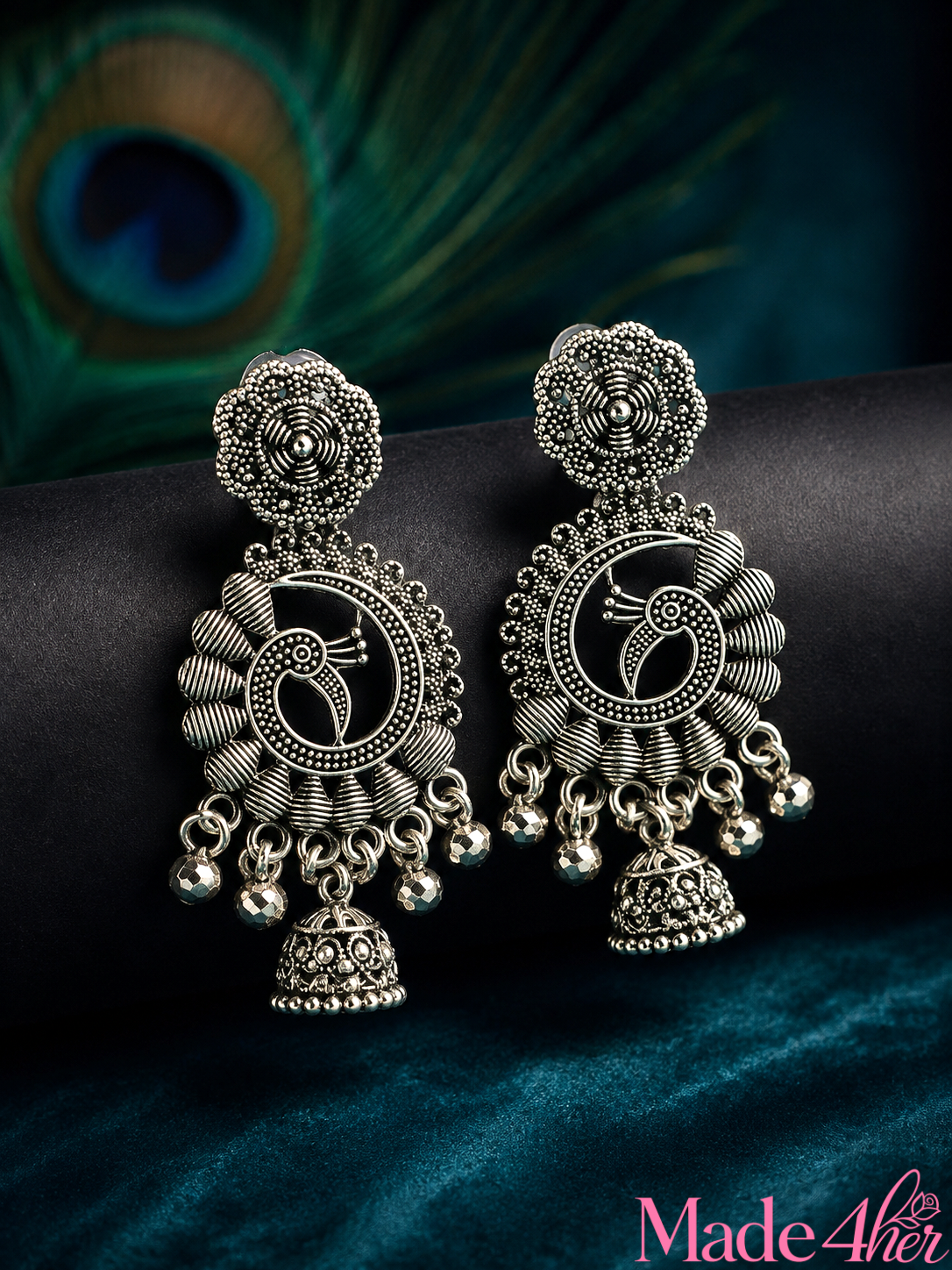 Set Of 12 Oxidized Designer Stud Earrings With Folding Jewelry Box
