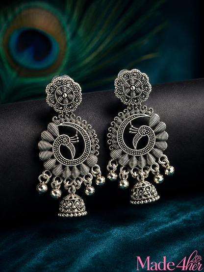 Set Of 12 Oxidized Designer Stud Earrings With Folding Jewelry Box