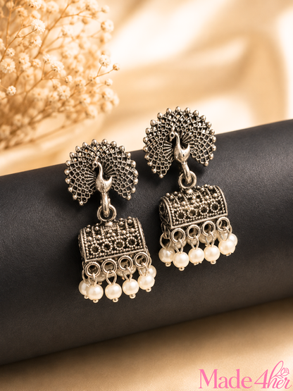 Set Of 12 Oxidized Designer Stud Earrings With Folding Jewelry Box