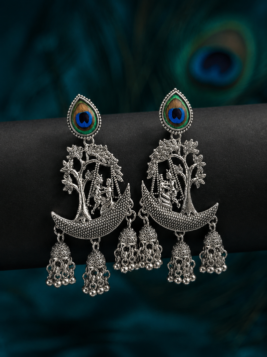 Chandni Oxidised-Toned Filigree Drops with Floral Engravings
