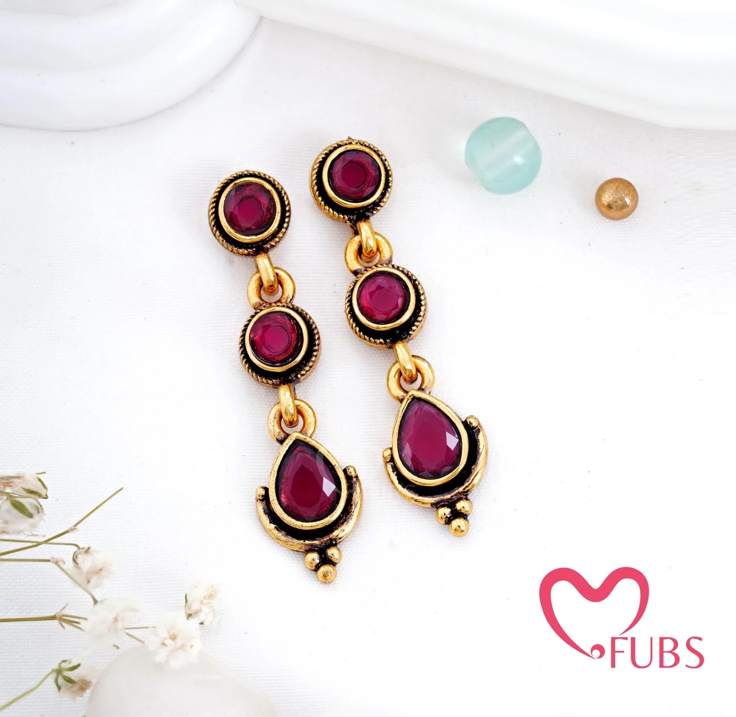 Traditional Triple Drop Earrings with Antique Finish