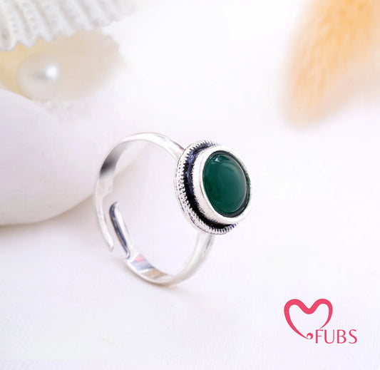 Oxidised Adjustable Ring with Stone