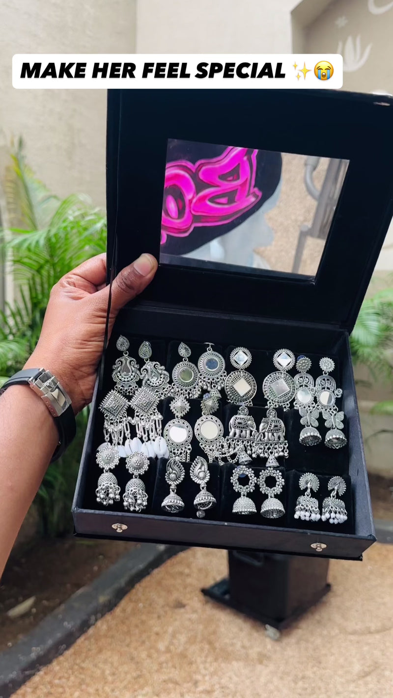 Velvet Premium Mirror Box Daily Wear 12 Pair of Oxdised Earrings Reel 2